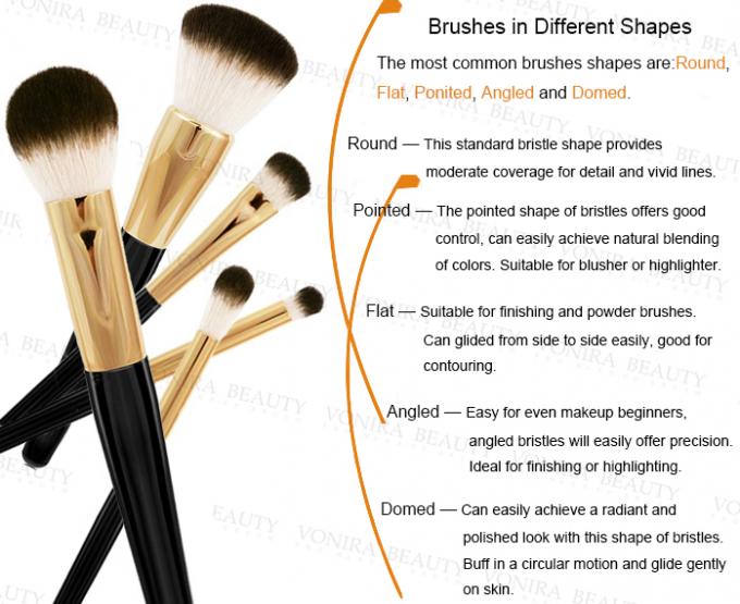 Brosses essentielles de maquillage de synthétique avec la poignée noire mate classique et les olives brillantes 0