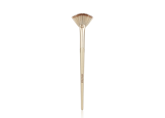 Vonira studio de beauté maquillage cosmétique Highlighter éventail pinceau avec ferrule d'aluminium doré Birch poignée en bois