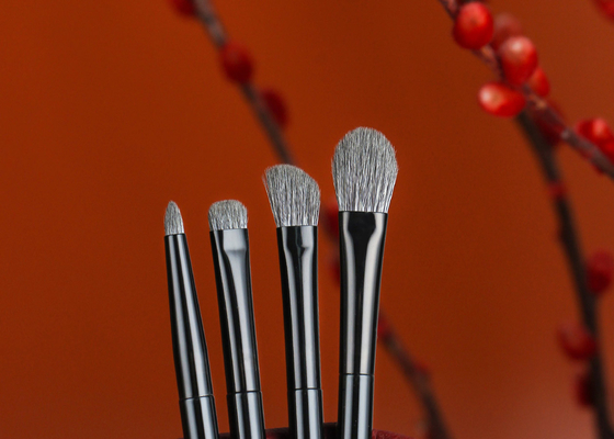 Vonira Beauty 4 pièces ensemble de pinceaux d'ombres avec poignées en bois d'ébène et poils naturels de chèvre artisanaux