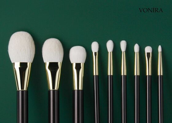Vonira personnalisé en gros de poils de chèvre naturels blancs, plats, brun foncé, poignée crayon pour les yeux et pinceau de maquillage