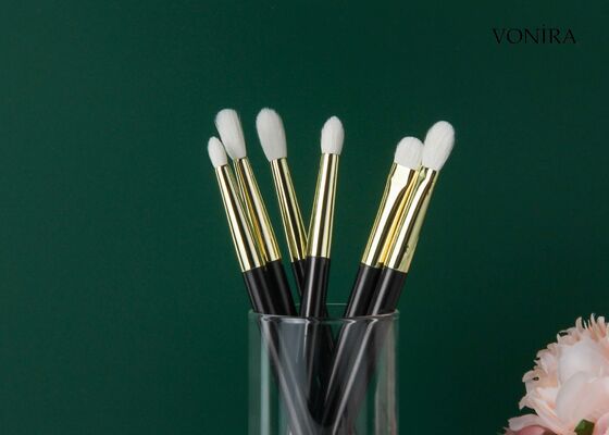 Pinceau de maquillage Vonira personnalisé en gros, poil de chèvre blanc naturel, manche brun foncé plat, pour estomper le fard à paupières, grande taille