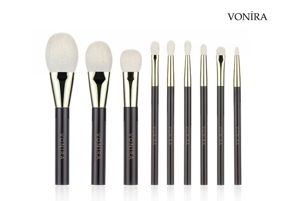 Vonira personnalisé en gros de poils de chèvre naturels blancs, plats, bruns foncés, poignée de maquillage