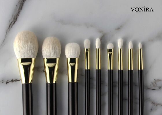 Vonira personnalisé en gros de poils de chèvre naturels blancs, plats, bruns foncés, poignée de maquillage