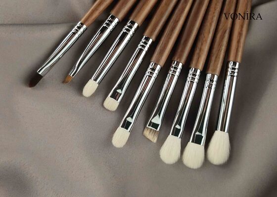 Pinceau de maquillage Vonira personnalisé en gros, poil de chèvre blanc naturel, manche en ébène marron, pour le contouring et le blush