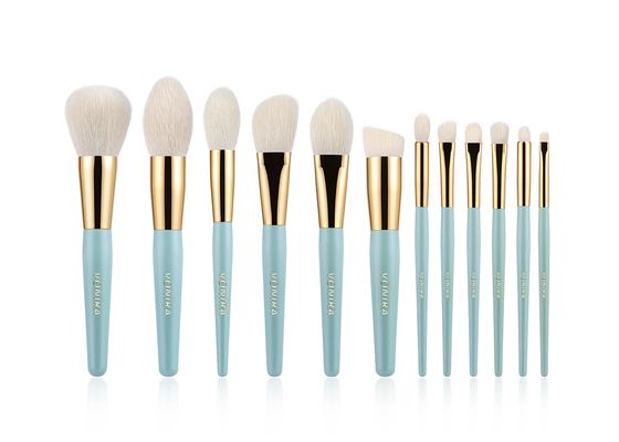 Ensemble de 12 pinceaux de maquillage essentiels Green Gold avec marque privée personnalisée