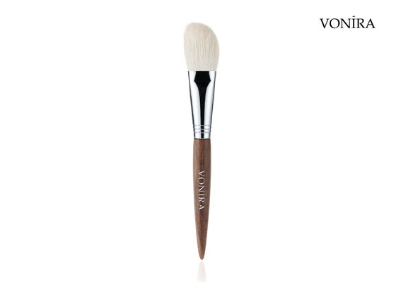 Pinceau de maquillage Vonira personnalisé en gros, poil de chèvre blanc naturel, manche en ébène marron, pour le contouring et le blush
