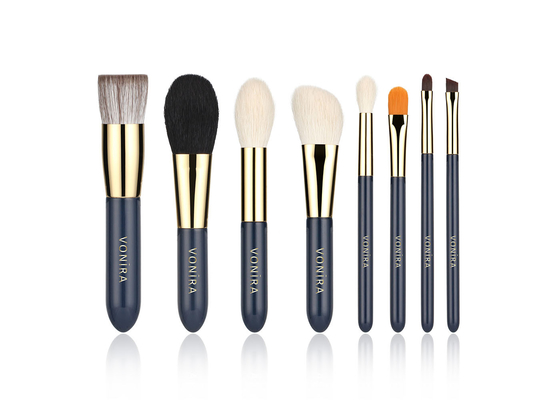 Logo en gros naturel de marque de distributeur des cheveux 8Pcs Mini Travel Makeup Brushes Set de chèvre