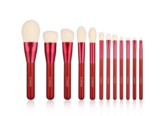 Brosse de mélange du maquillage 12PCS de brosse de lecture de poudre de point culminant rouge synthétique de base